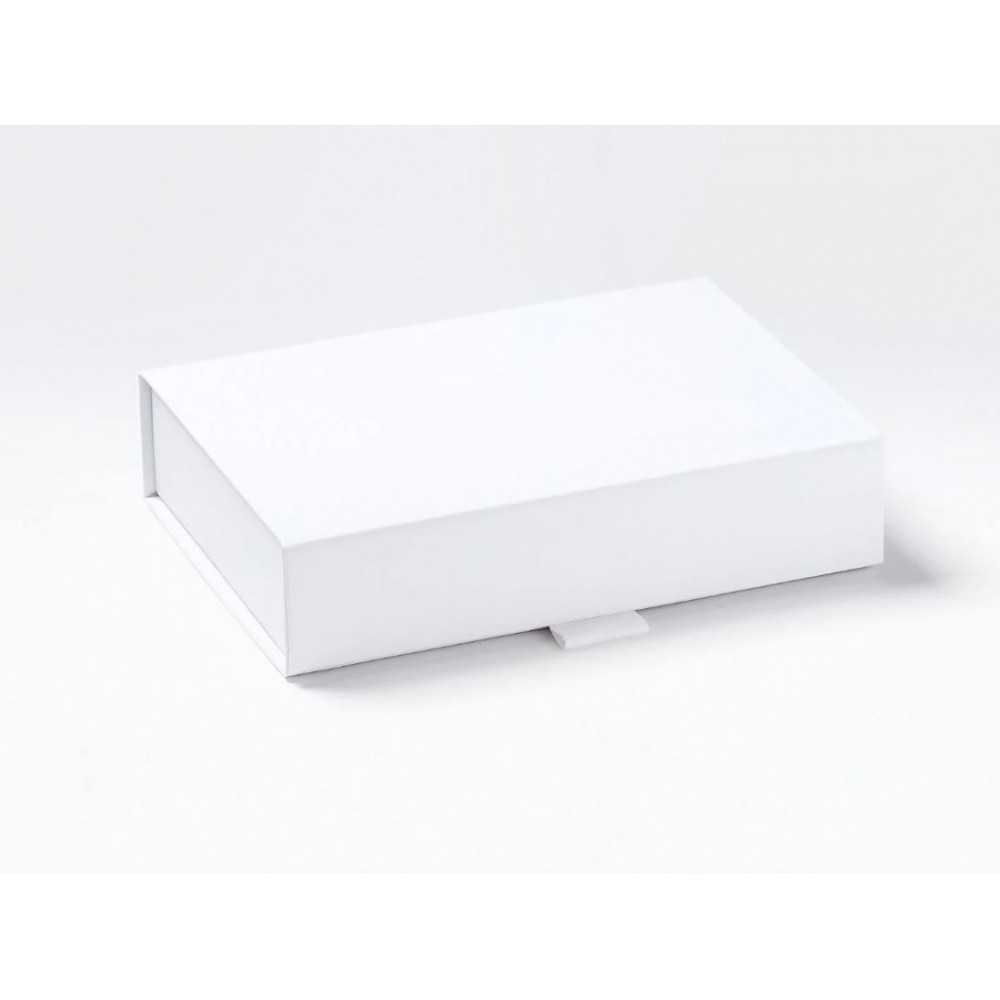 Pudełko ozdobne z logo białe A6 niskie 18cm x 13cm x 4cm