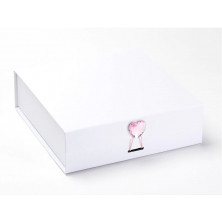 Pudełko ozdobne z logo białe M 22cm x 22,5cm x 6,5cm