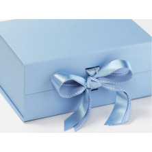 Pudełko ozdobne z logo niebieskie XL 30cm x 30cm x 9cm z wstążką