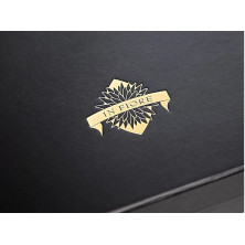 Pudełko ozdobne z logo czarne małe 11cm x 11,5cm x 5cm z wstążką