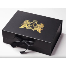 Pudełko ozdobne z logo czarne A4 33cm x 25cm x 11cm z wstążką